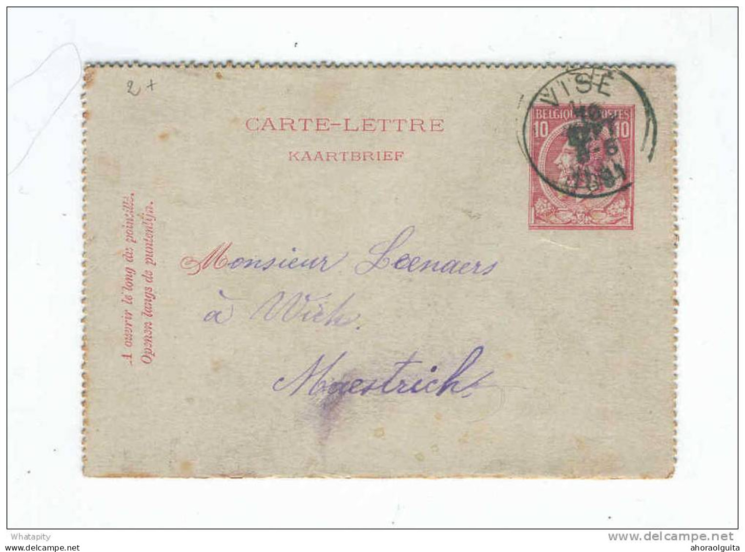 Carte-Lettre Type TP 46 Simple Cercle VISE 1891 Vers MAESTRICHT NL - RARE TARIF FRONTALIER  --  B7/271 - Postbladen
