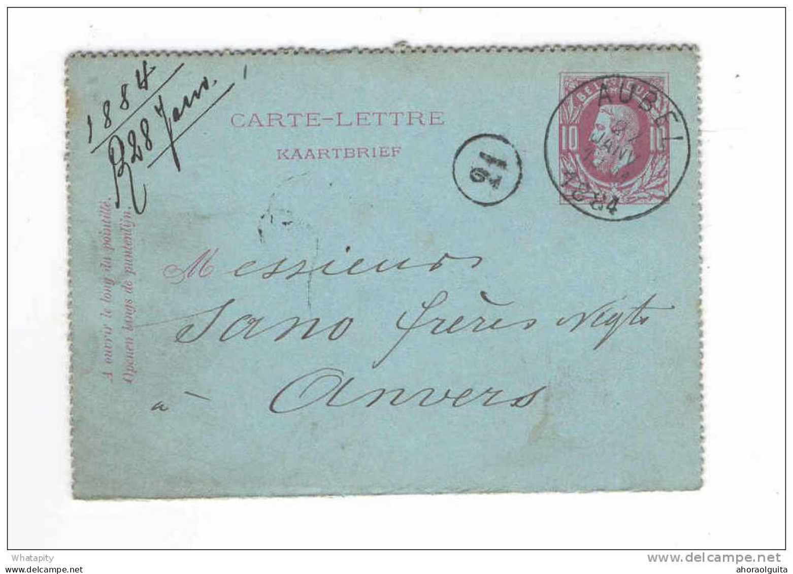 Carte-Lettre Type TP 30 Simple Cercle AUBEL 1884 Vers Anvers  -- B7/248 - Postbladen