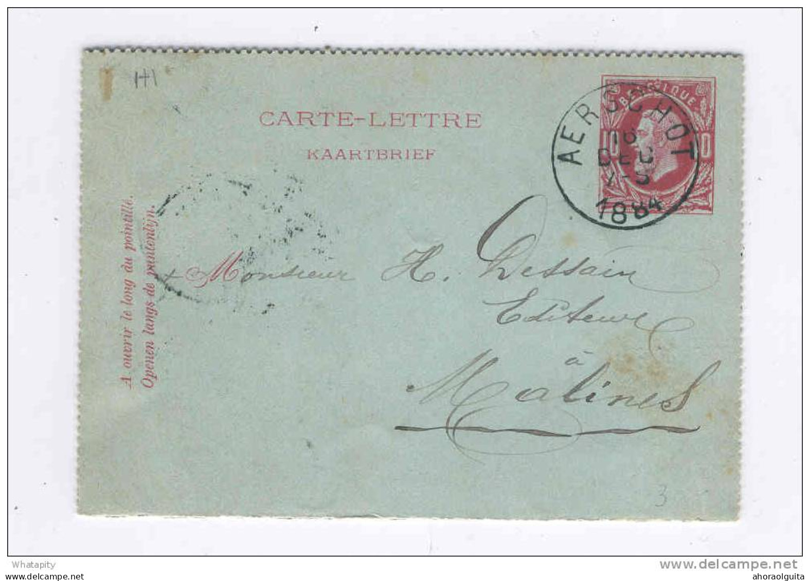 Carte-Lettre Type TP 30 Simple Cercle AERSCHOT 1884 Vers MALINES  -- B7/247 - Cartes-lettres