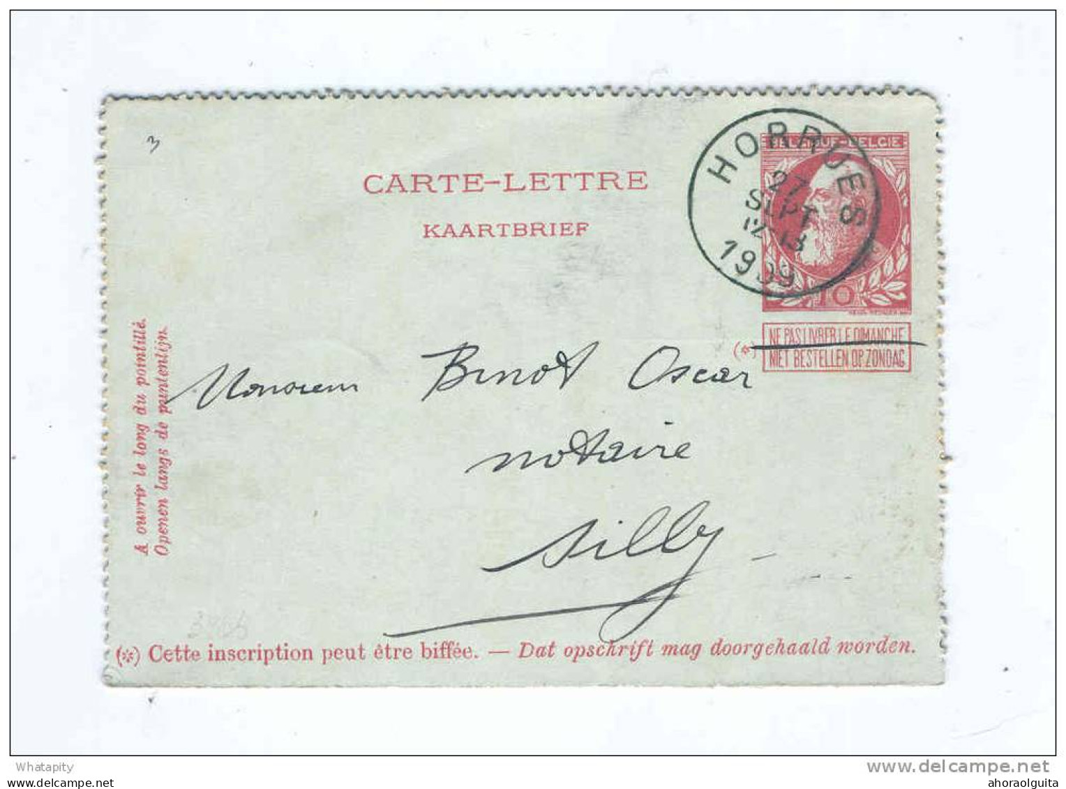 Carte-Lettre Grosse Barbe Simple Cercle HORRUES 1909 Vers SILLY   --  B7/277 - Postbladen