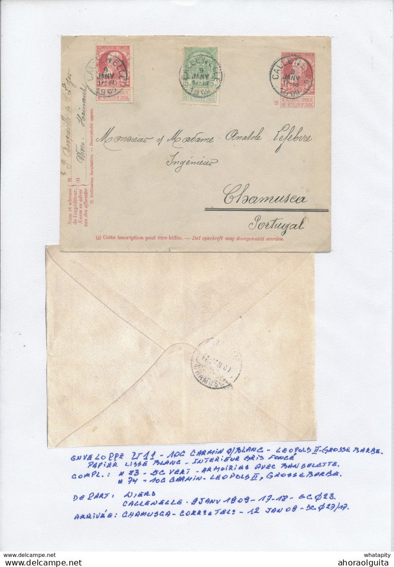 YY130 -- Enveloppe Grosse Barbe U11 à 10 C + TP CALLENELLE 1909 Vers Le Portugal - Bonne Destination - Briefe