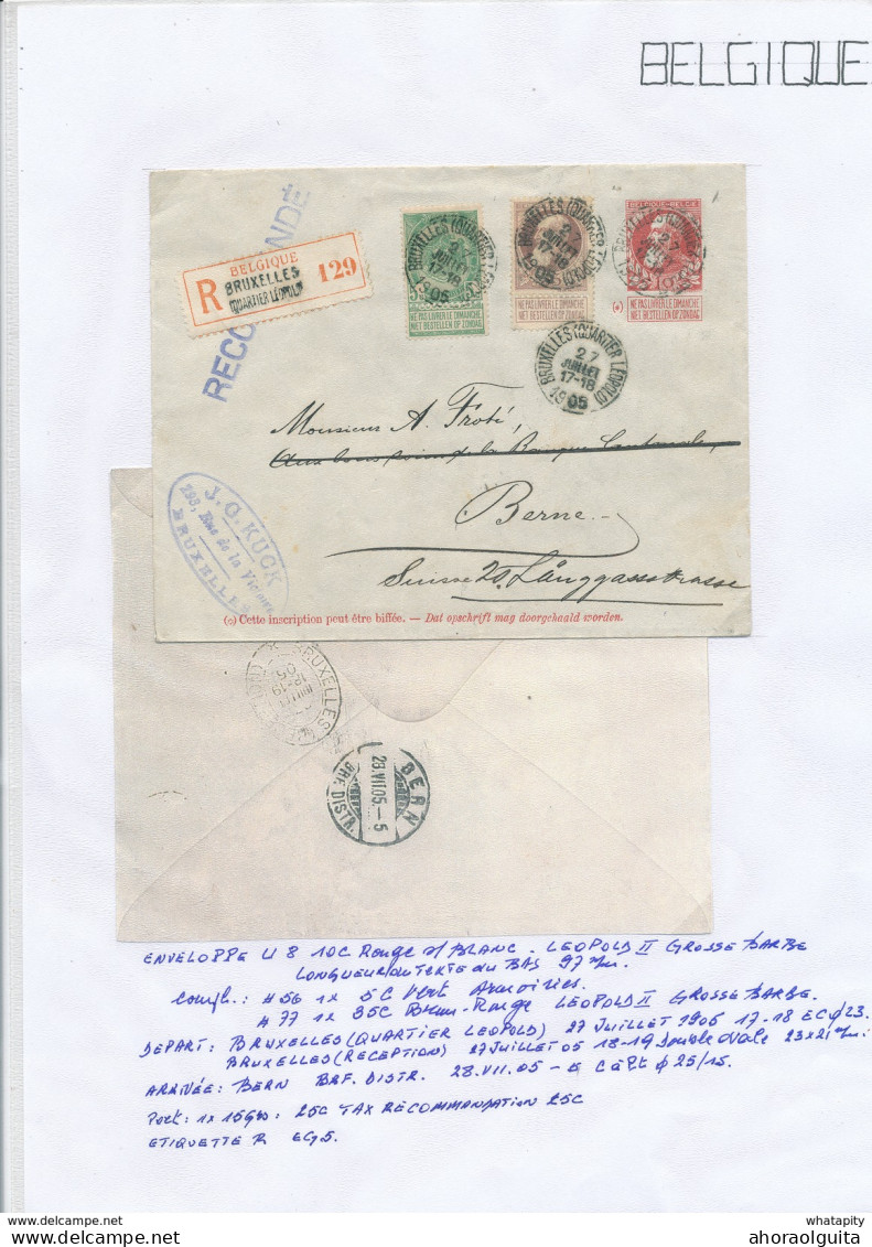 YY119 --  Enveloppe RECOMMANDEE Grosse Barbe U8 à 10 C + TP Grosse Barbe 35 C Et Armoiries 5 C - TARIF 50 C Vers Suisse - Enveloppes