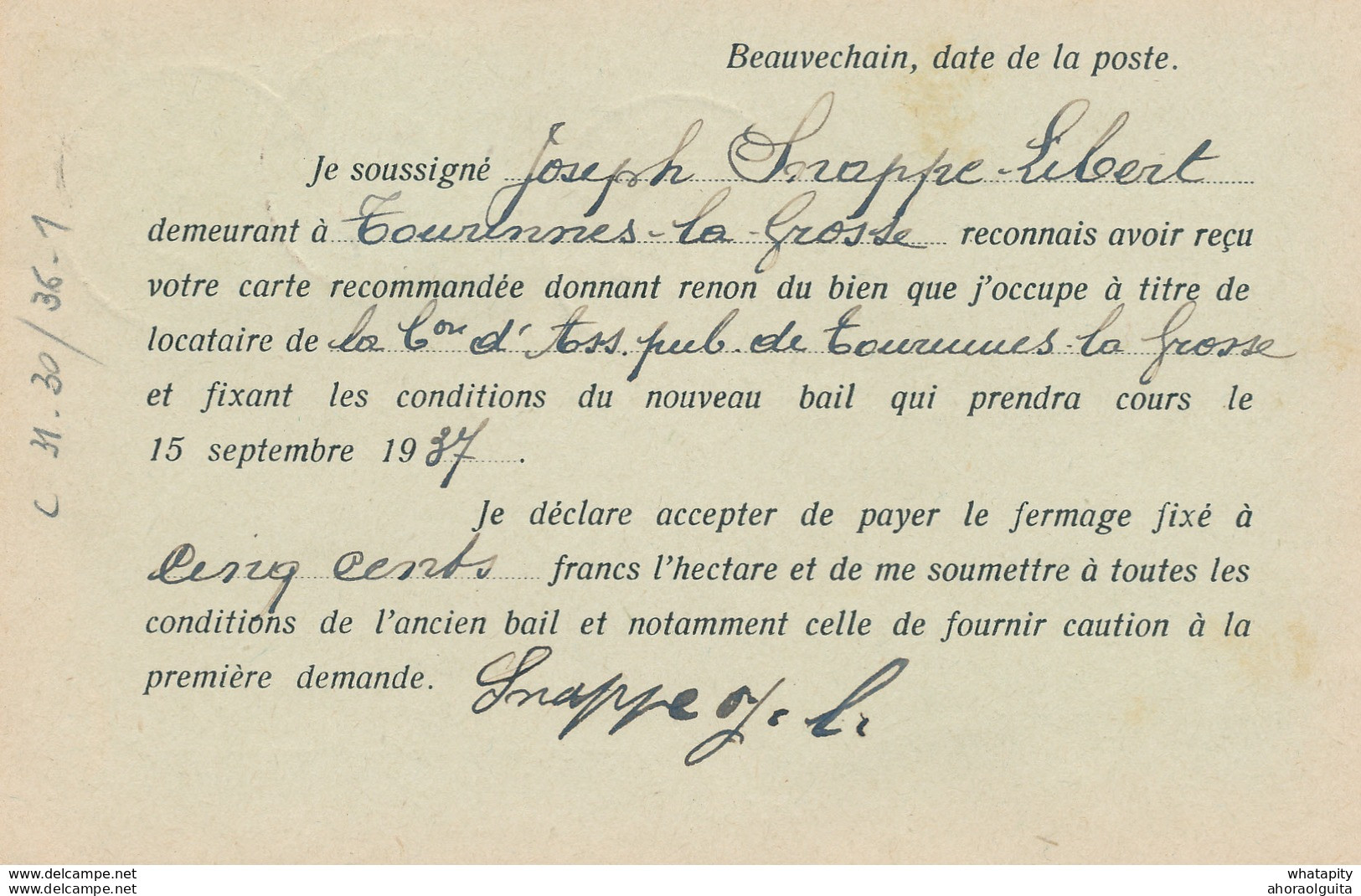 YY001 --  Carte RECOMMANDEE TP Képi Et Cérès BEAUVECHAIN 1935 En Ville - Expéditeur Snappe-Libert à TOURINNES LA GROSSE - 1931-1934 Mütze (Képi)