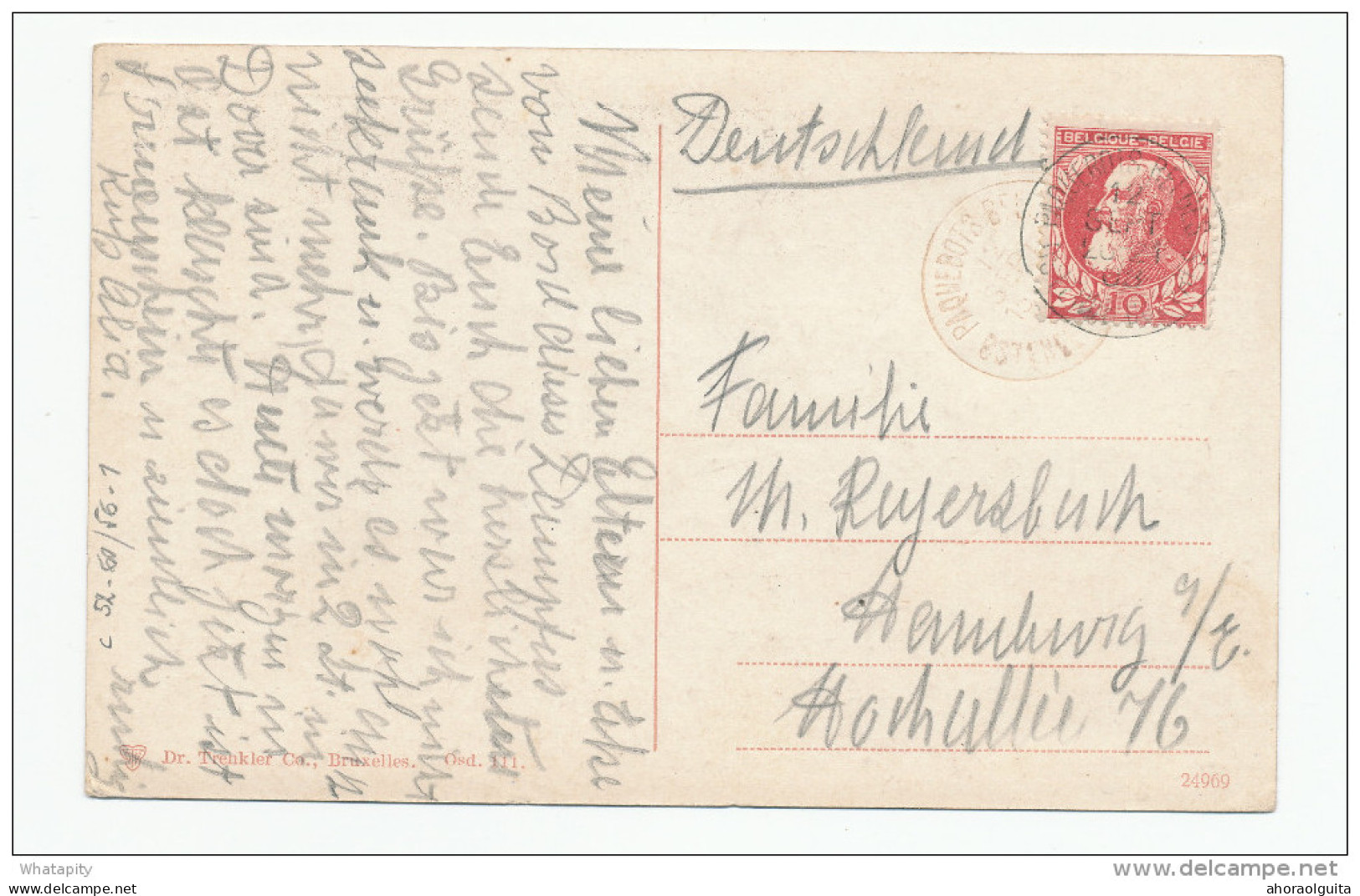 Carte-Vue Malle Princesse Elisabeth TP Grosse Barbe Cachet PAQUEBOTS Belges 1908 , Frappé 2 Fois  --  WW906 - Ambulante Stempels