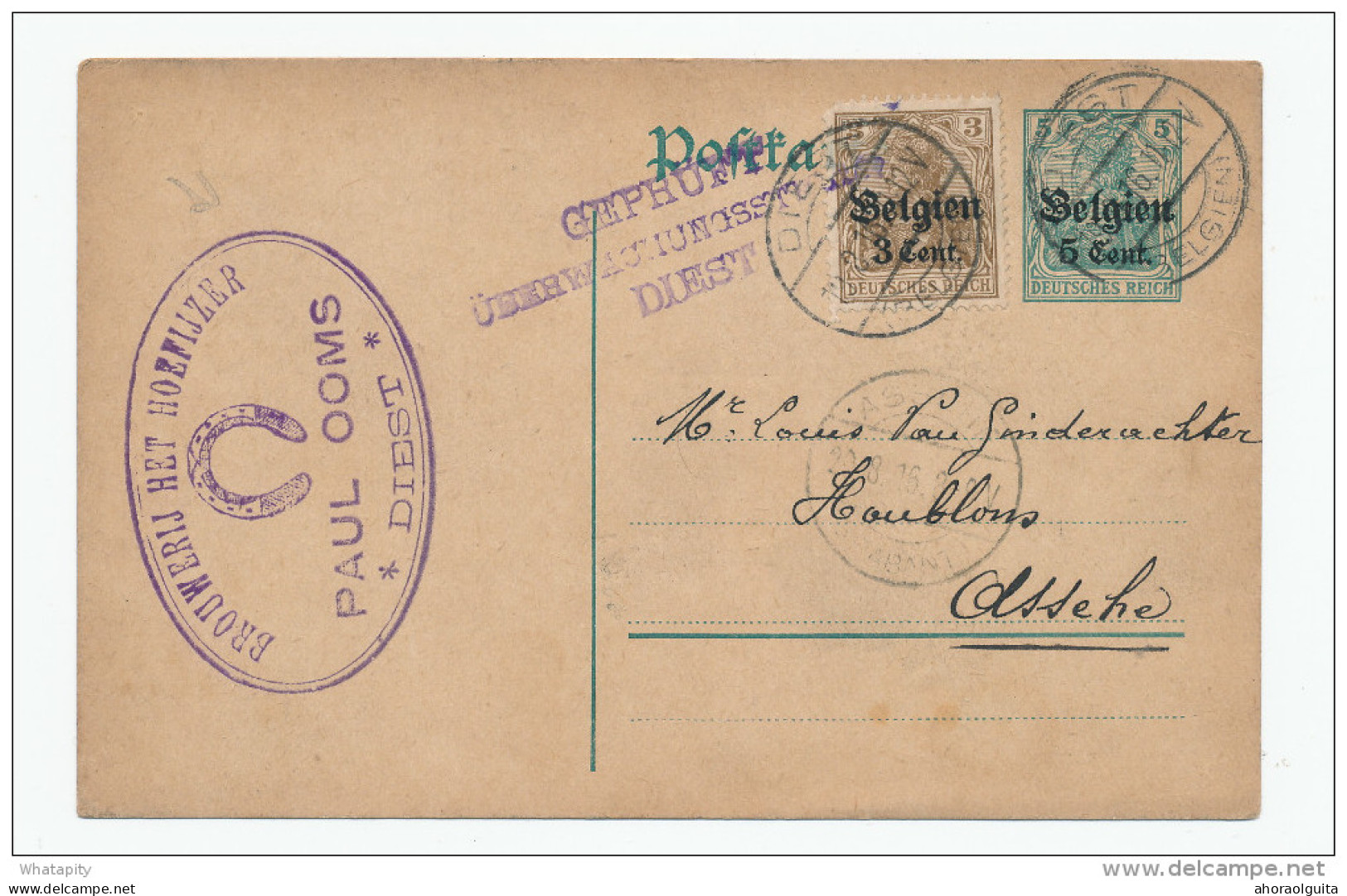 BRASSERIE Belgique - Entier Postal Germania DIEST 1916 Censure Dito - Brouwerij Het Hoefijzer  --  WW884 - Bières