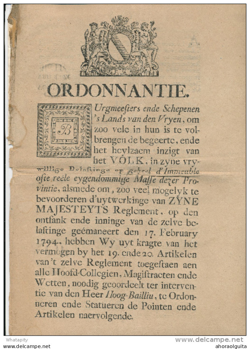 Document Illustré En 7 Pages - Ordonnantie 1794 S' Lands Van Den Vryen / BRUGGE --  WW861 - 1714-1794 (Austrian Netherlands)