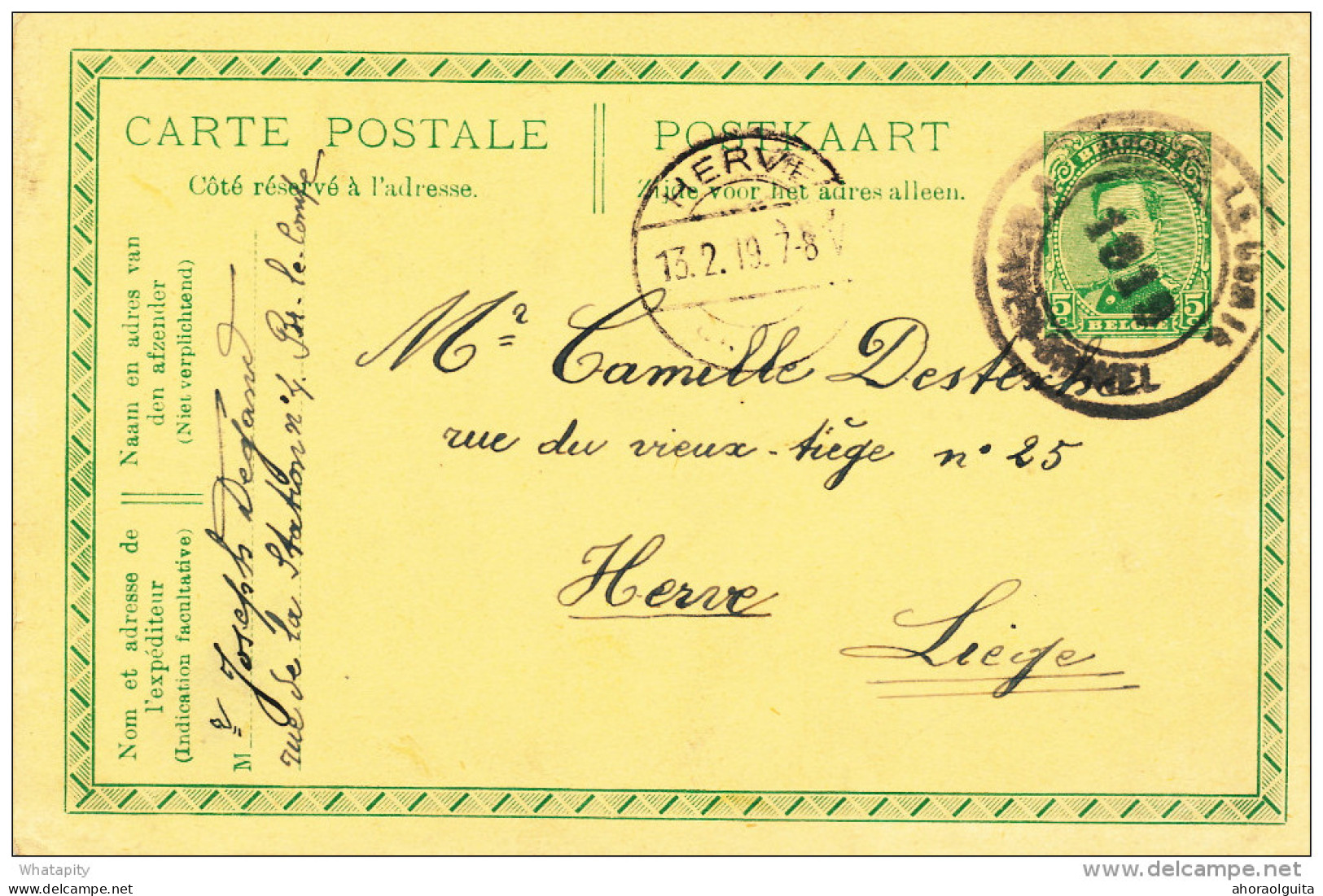 Entier Postal Petit Albert Cachet De FORTUNE BRAINE LE COMTE  1919 - Signé Degand - XX481 - Fortune Cancels (1919)