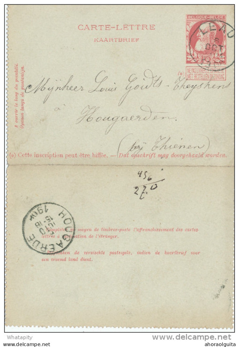 Carte-Lettre Grosse Barbe - LEAU 1908 Vers HOUGAERDE - Origine ORSMAEL GUSSENHOVEN - Signé Van Welkenhuyzen  ---  XX250 - Letter-Cards