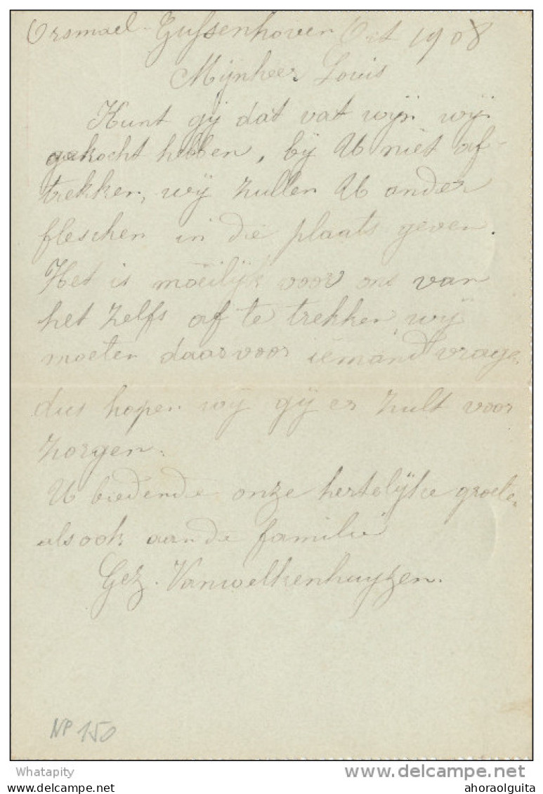 Carte-Lettre Grosse Barbe - LEAU 1908 Vers HOUGAERDE - Origine ORSMAEL GUSSENHOVEN - Signé Van Welkenhuyzen  ---  XX250 - Cartes-lettres
