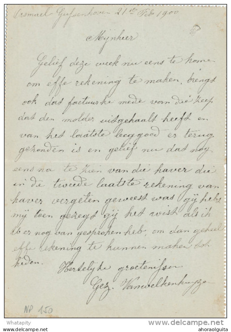 Carte-Lettre Fine Barbe - LEAU 1900 à THIENEN- Origine Manuscrite ORSMAEL GUSSENHOVEN - Signé Van Welkenhuyze ---  XX248 - Cartes-lettres