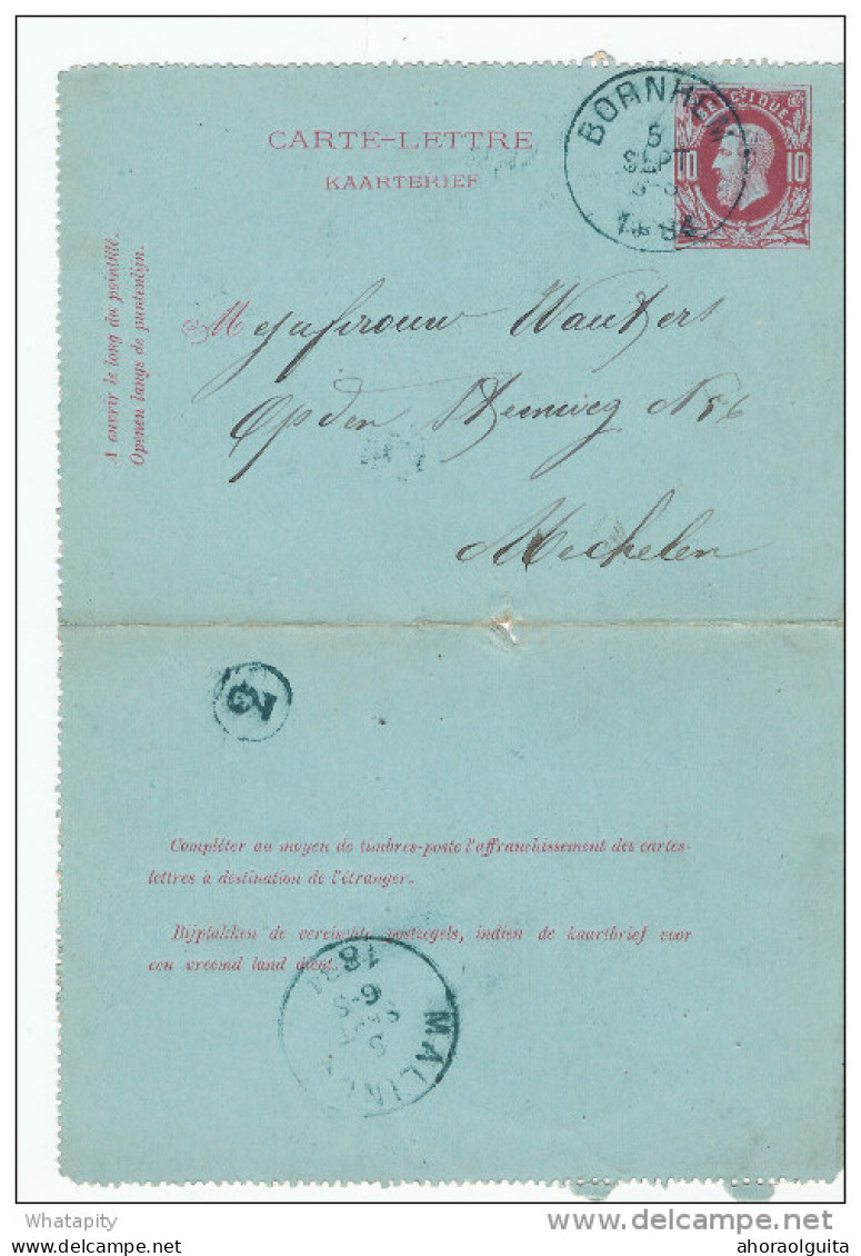 Carte-Lettre Type TP 30 - BORNHEM 1884 Vers MECHELEN  - Signé Weduwe Pauwels  ---  XX230 - Postbladen