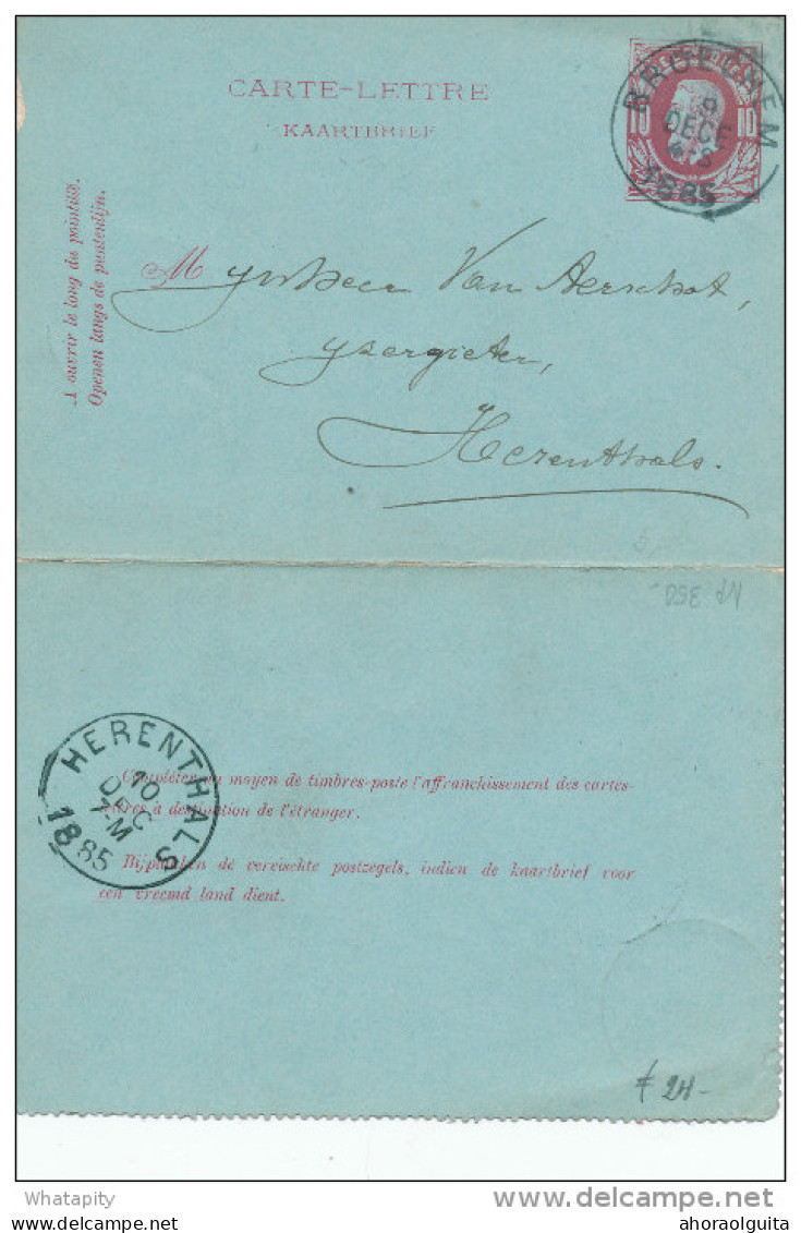 Carte-Lettre Type TP 30 - BROECHEM 1885 Vers HERENTHALS  - Signé Anthoni ( Notaire De Broechem)  ---  XX231 - Letter-Cards