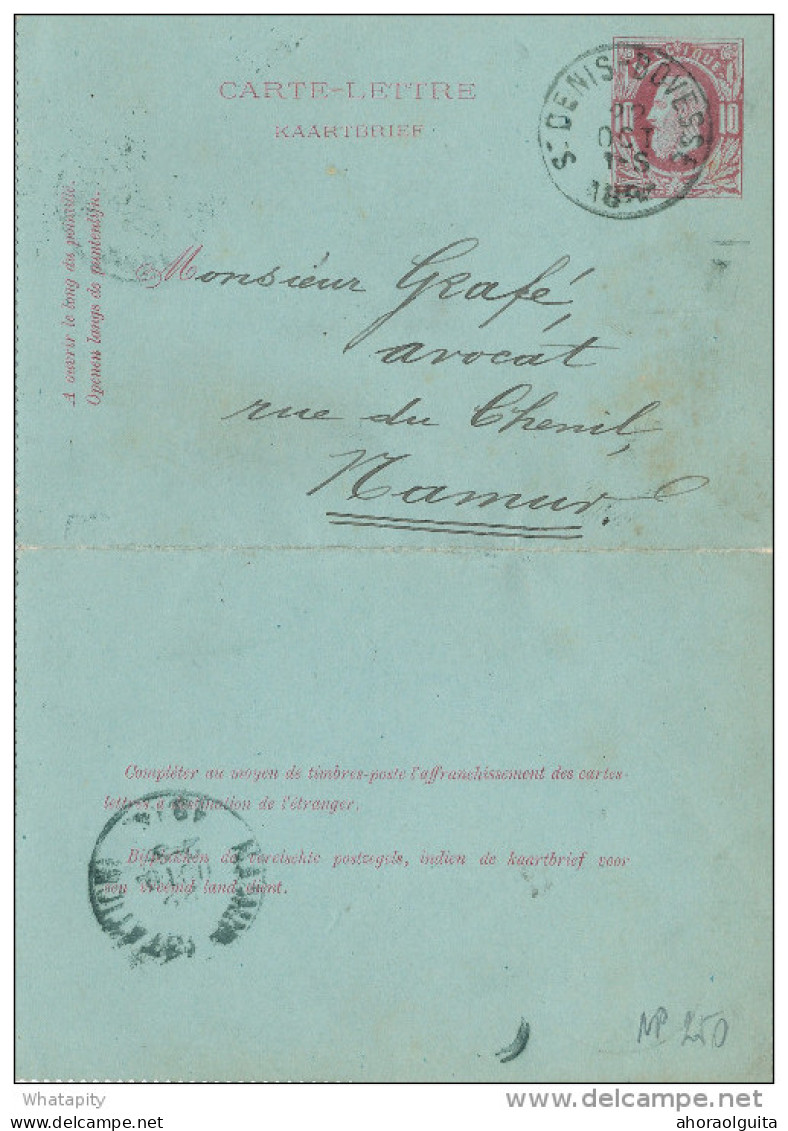 Carte-Lettre Type TP 30 - ST DENIS BOVESSE 1884 Vers NAMUR - Origine Manuscrite MEUX - Signé Pr Libert  ---  XX237 - Cartes-lettres