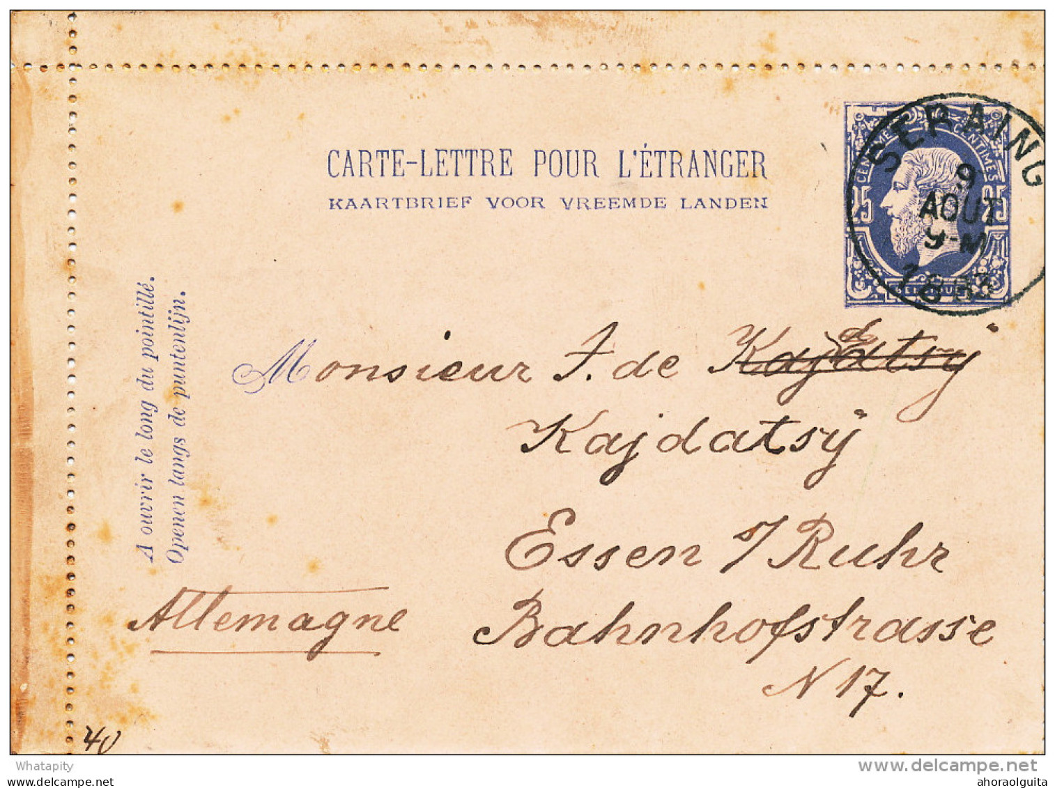 Carte-Lettre Type TP 30 Pour L'étranger - SERAING 1883 Vers ESSEN Allemagne --  XX229 - Cartes-lettres