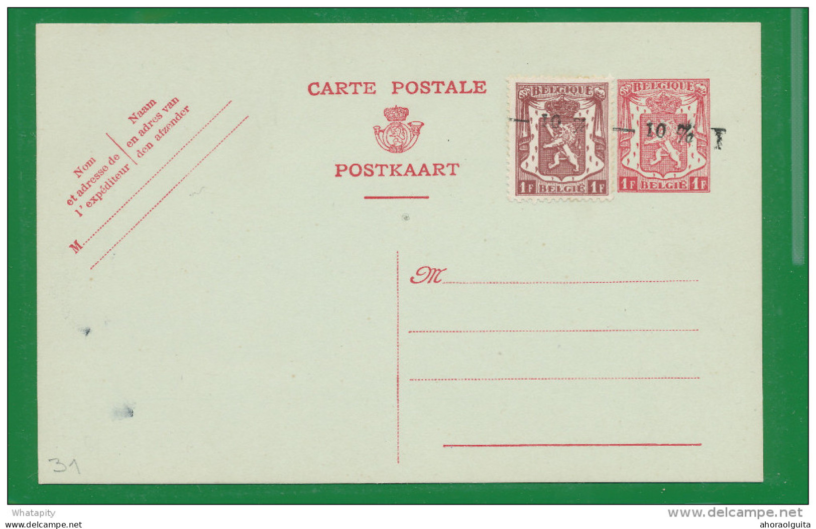 Collection Moins 10 % SURCHARGES LOCALES - 31 PERUWELZ Sur 1 Entier Postal Neuf  --  C3/097 - 1946 -10%