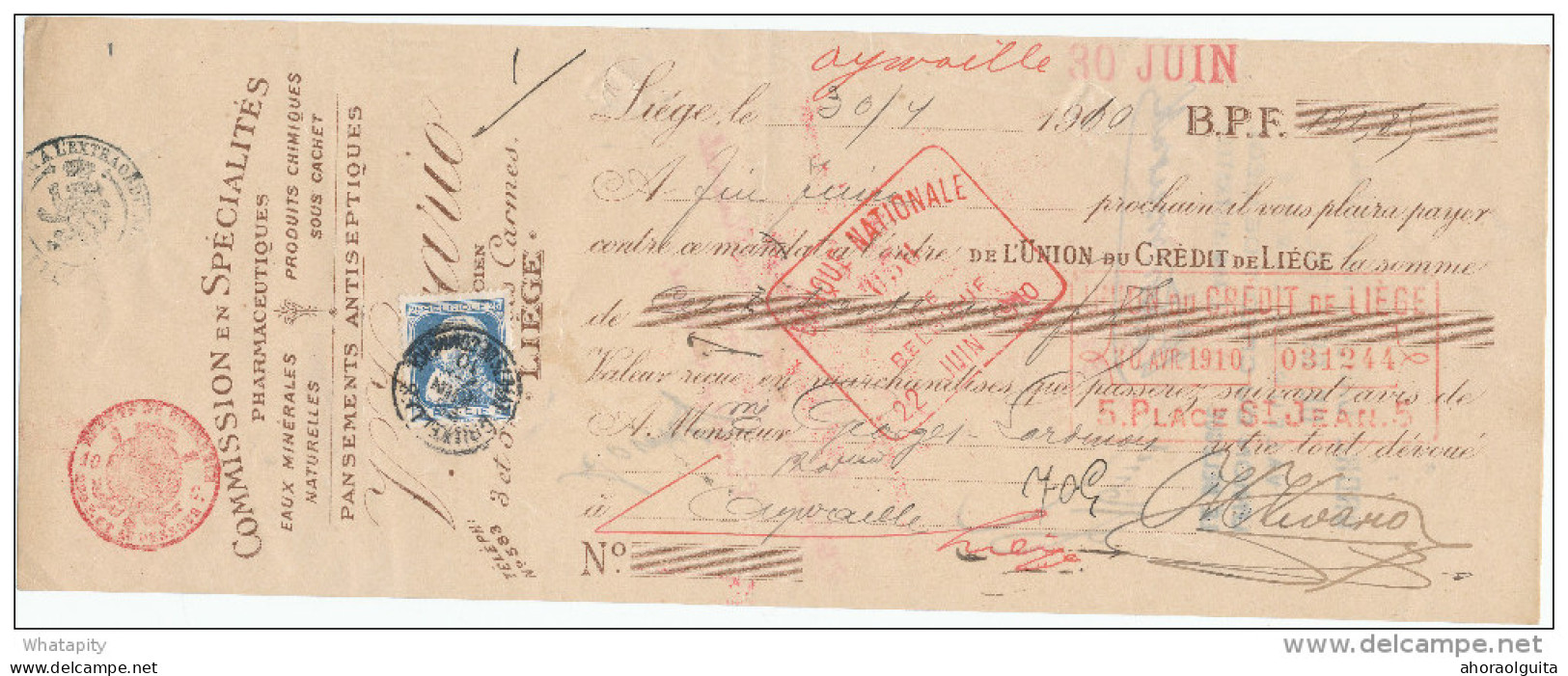 BELGIQUE - Document Financier Via Poste Belge 1910 - Spécialités En Pharmacie Vivario à LIEGE  -- VV429 - Pharmacy