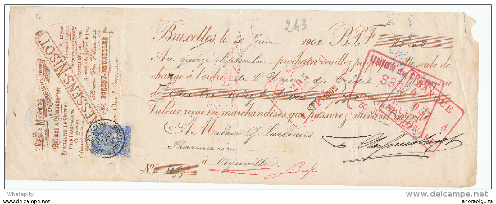 BELGIQUE - Document Financier Via Poste Belge 1902 - Boites Pour Pharmaciens Claessens à FOREST Bruxelles  -- VV421 - Pharmacy