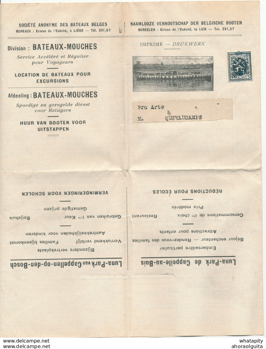 387/27 -  Superbe IMPRIME Illustré 4 P. - TP PREO 1930 - Bateaux-Mouches LIEGE Expo , HUY , VISE , BXL-ANVERS-Hollande - Tipo 1929-37 (Leone Araldico)