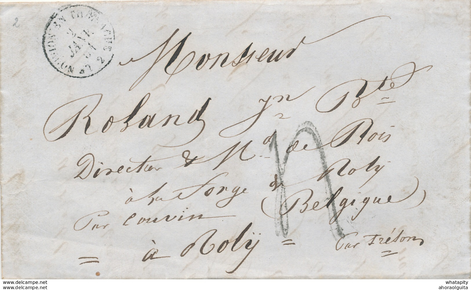 377/27 - Lettre Non Affranchie NOUVION En THIERACHE 1851 Vers ROLY Par MARIEMBOURG - Entrée FRANCE Par MONS - Grenzübergangsstellen