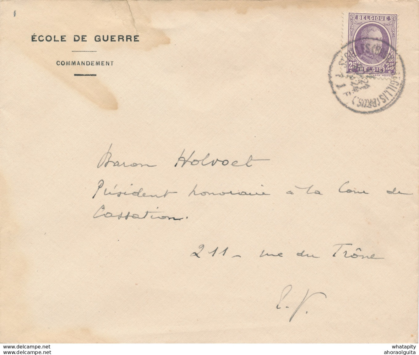 069/27 - ECOLE DE GUERRE Commandement - Lettre à Entete TP Houyoux ST GILLES Brux. 1924 - Brieven En Documenten