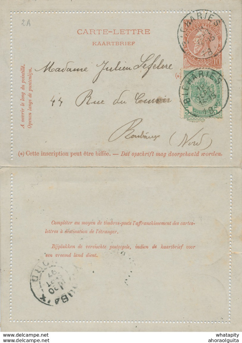 ZZ909 - Carte-Lettre Fine Barbe + TP Armoiries BLEHARIES 1897 Vers ROUBAIX Nord - TARIF FRONTALIER 15 C Avec La France - Letter-Cards