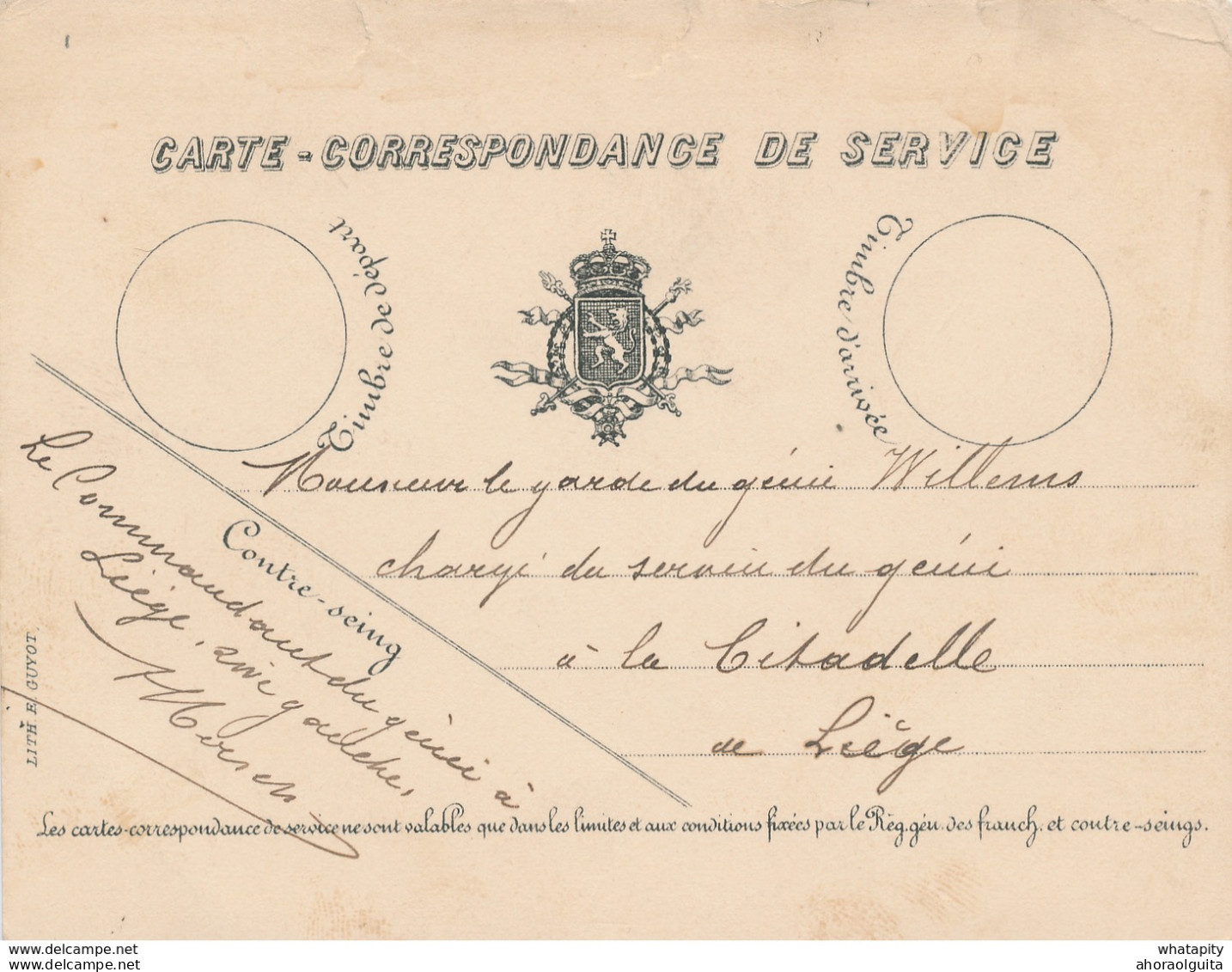 ZZ880 - Carte De Service 1891 - Le Commandant Du Génie à LIEGE , Rive Gauche Vers La Citadelle - Covers & Documents