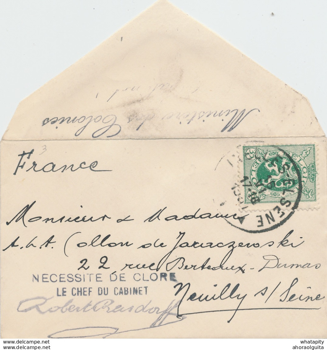ZZ857 - Enveloppe CV TARIF IMPRIME TP Lion Héraldique IXELLES  1931 Vers France - Griffe Ministère Des Colonies Au Verso - 1929-1937 Heraldieke Leeuw