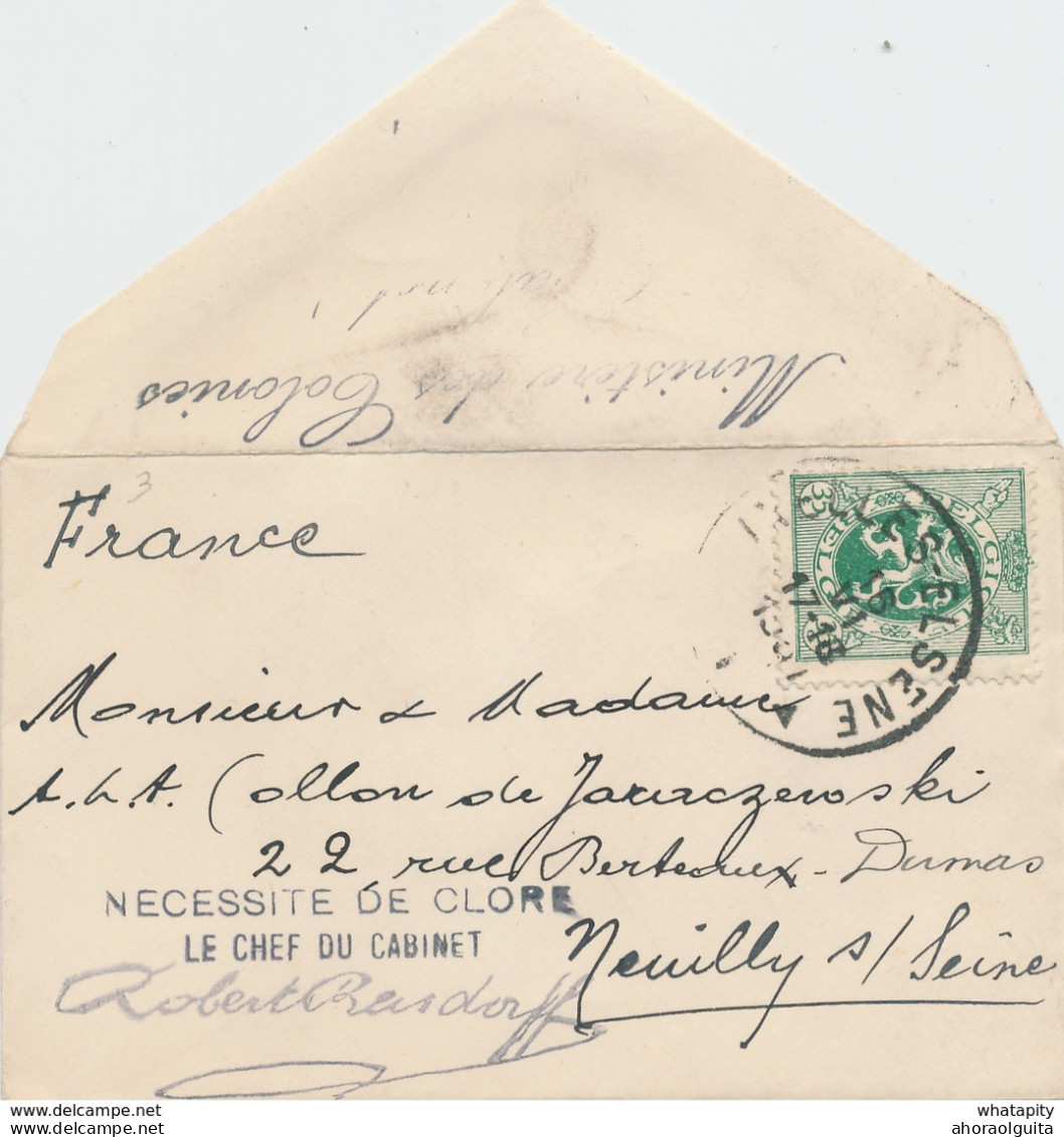 ZZ857 - Enveloppe CV TARIF IMPRIME TP Lion Héraldique IXELLES  1931 Vers France - Griffe Ministère Des Colonies Au Verso - 1929-1937 Lion Héraldique