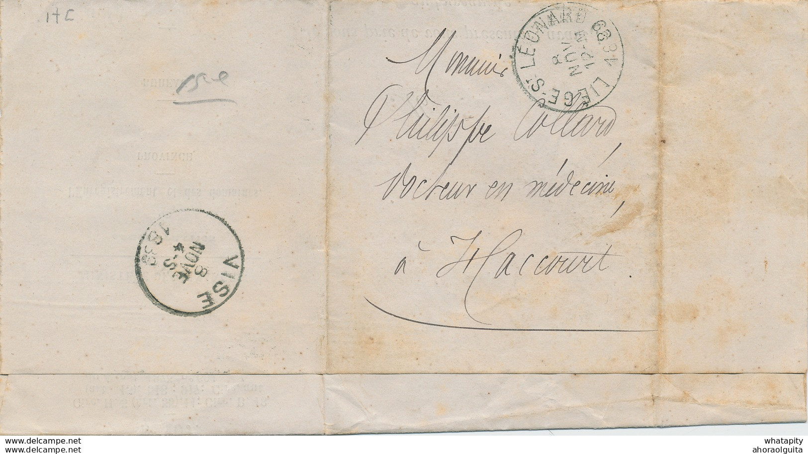 ZZ864 - Lettre De Service En FRANCHISE LIEGE ST LEONARD 1889 Vers HACCOURT Par VISE - Ministère Des Finances - Franchise