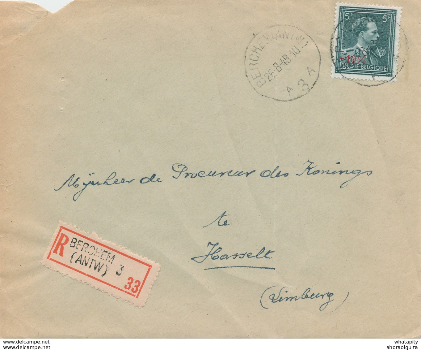 ZZ836 - 3 X Lettre Recommandée TP Col Ouvert 5 F. Moins 10 % BERCHEM Antw. 1 , 3 Et 5 - 1946 / 1948 - 1946 -10%