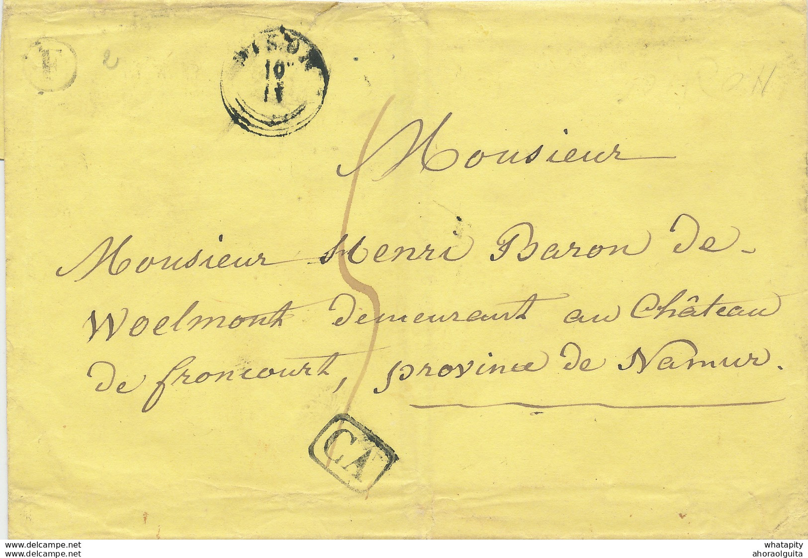 ZZ817 - Précurseur Sans Contenu Type 18 DISON 1838 >Type 18 EGHEZEE Via NAMUR - CA Noir Et Boite F De SOIRON (Porignon) - Rural Post