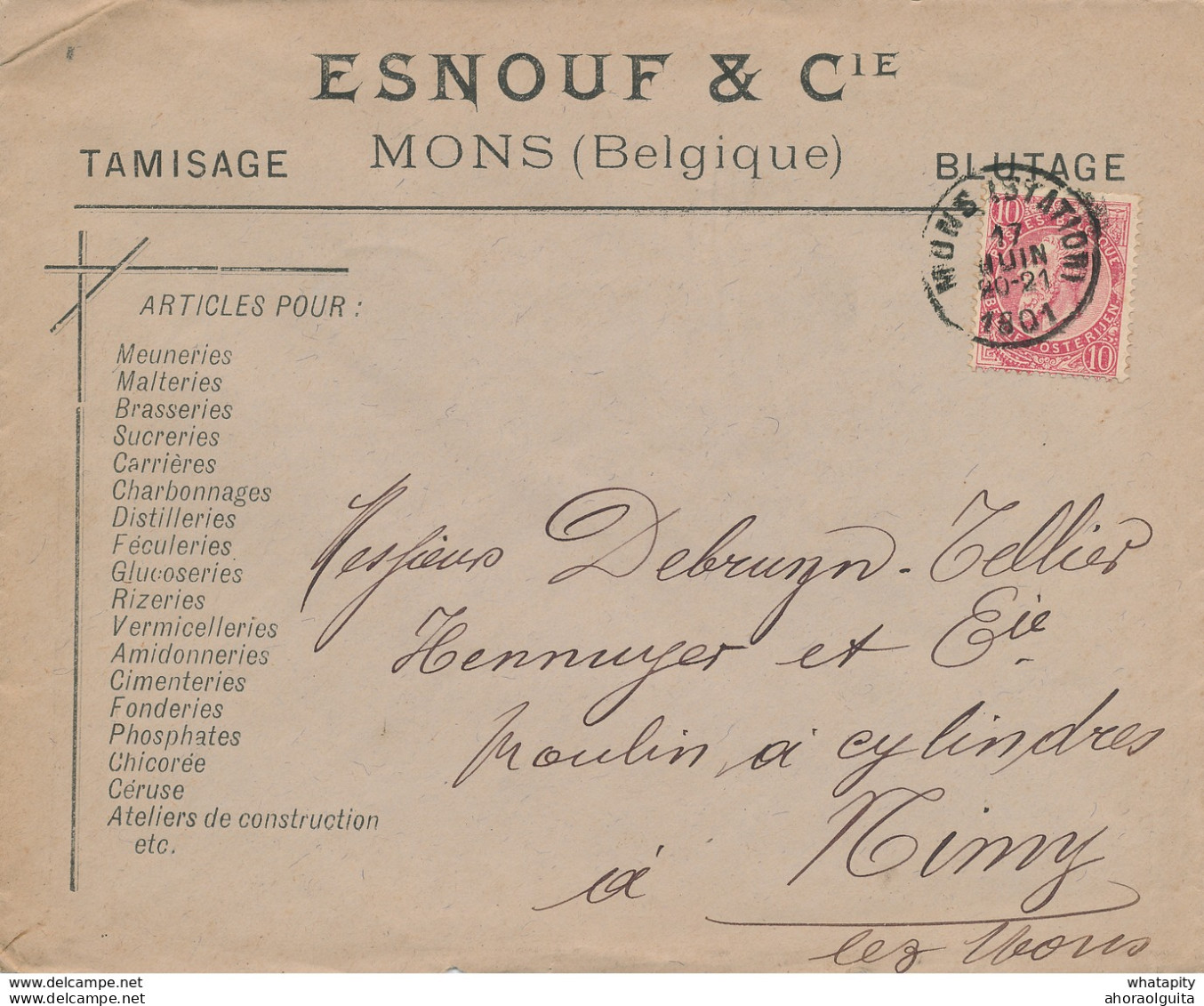 ZZ503 - BELGIQUE - Lettre TP Fine Barbe MONS 1901 - Entete Esnouf § Cie Articles Pour BRASSERIES , Sucreries , ... - Biere