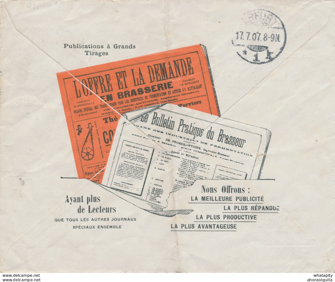 ZZ504 - BELGIQUE - Lettre Illustrée TP Grosse Barbe FOREST BXL 1907 - 2 Publications Sur La BRASSERIE , De Vroede - Bier