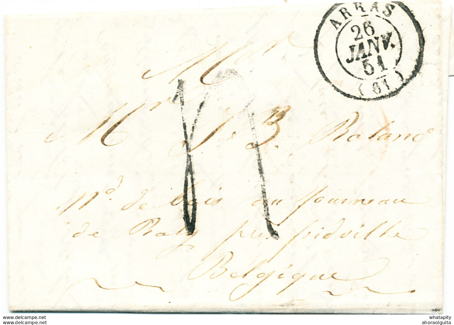 ZZ227 - Lettre Précurseur ARRAS 1851 Vers ROLY - Ambulant FRANCE Par QUIEVRAIN No 1 Pour MARIEMBOURG - Grenzübergangsstellen