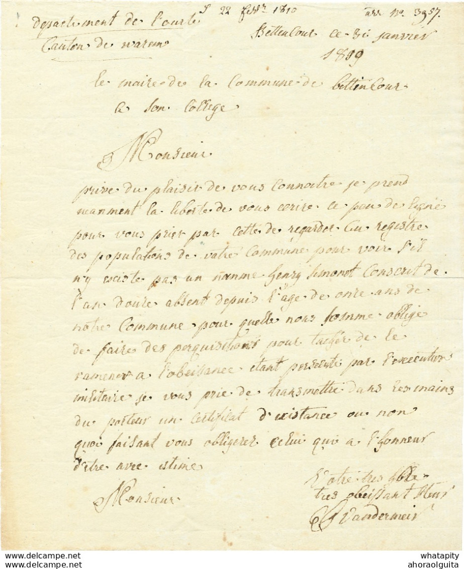 ZZ214 - Document 1810 De BETTENCOUR ( Auj. BETTINCOURT) , Canton De WAREMME . Conscrit Simonet , An 12 - 1794-1814 (Période Française)