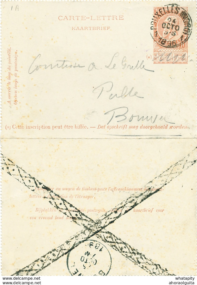 010/26 - Carte- Lettre Fine Barbe 10 C BXL à BOUWEL - Annulation Roulette Verso Pour écriture Au Crayon - Carte-Lettere