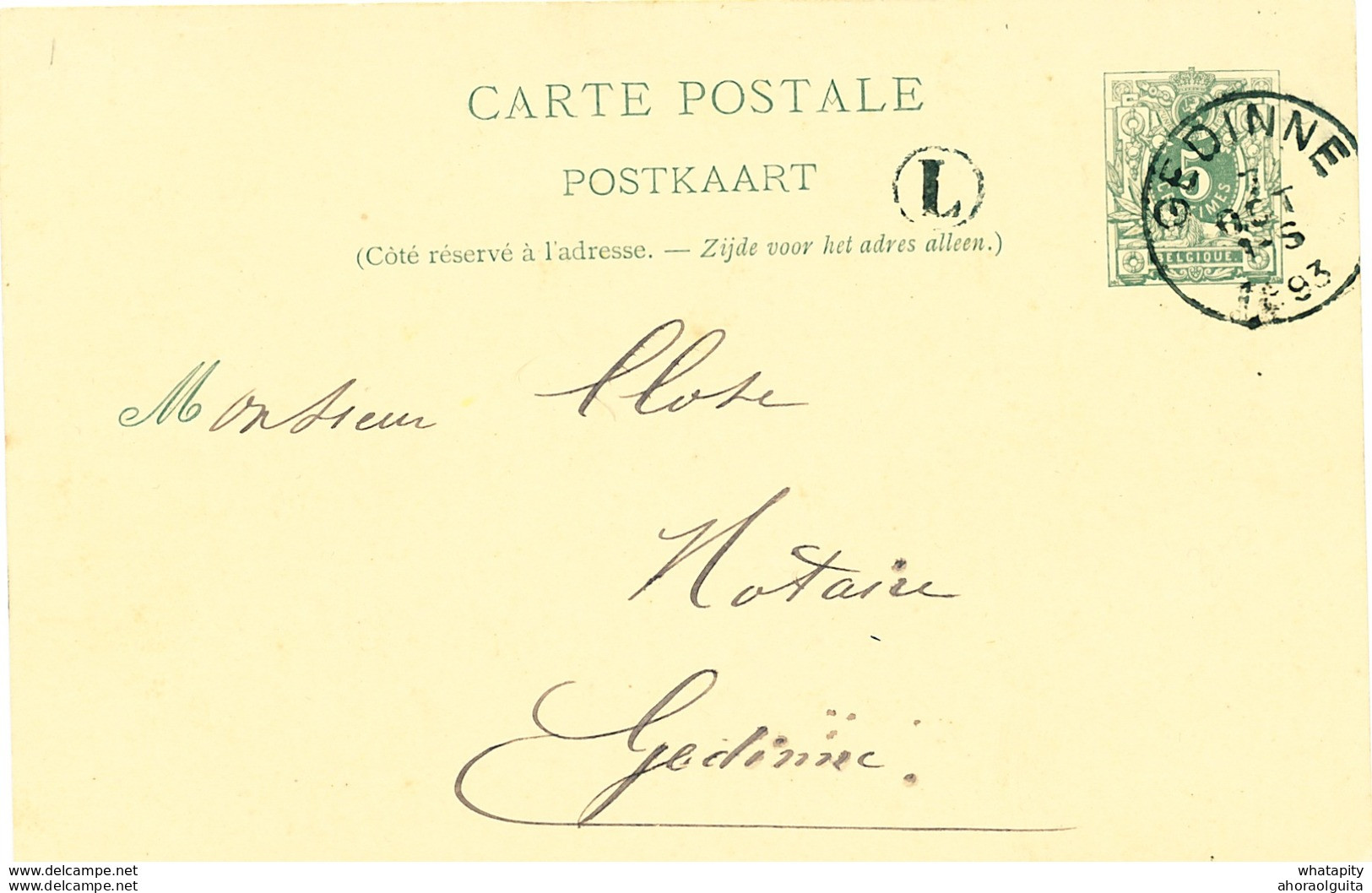 100/26 - Entier Postal Lion Couché GEDINNE 1893 - Boite Rurale L ( Porignon BOURSEIGNE-NEUVE ) - Landpost (Ruralpost)