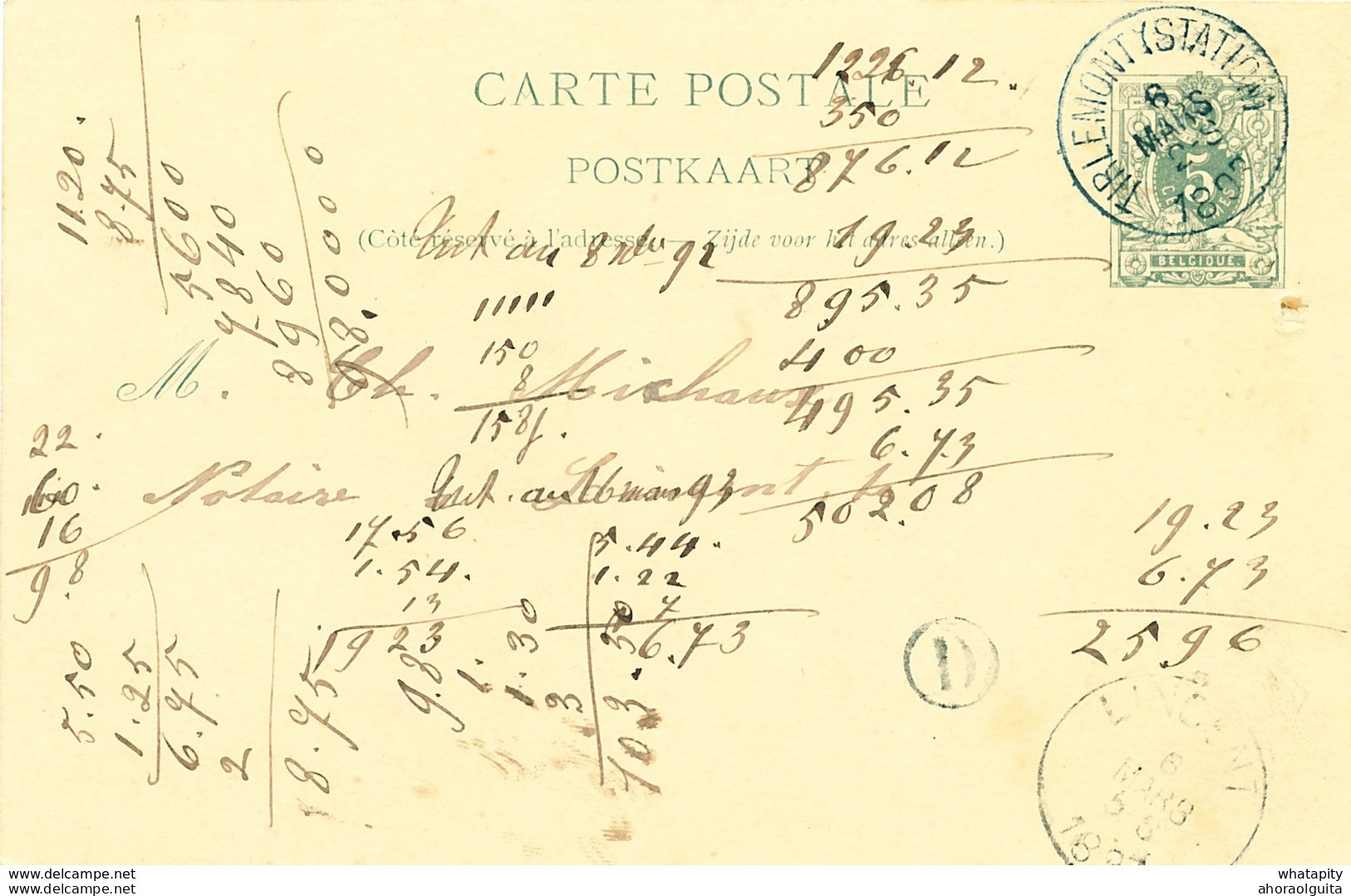 107/26 - Entier Postal Lion Couché TIRLEMONT Station 1893 - Boite Rurale D - Origine Manuscrite CUMPTICH - Correo Rural