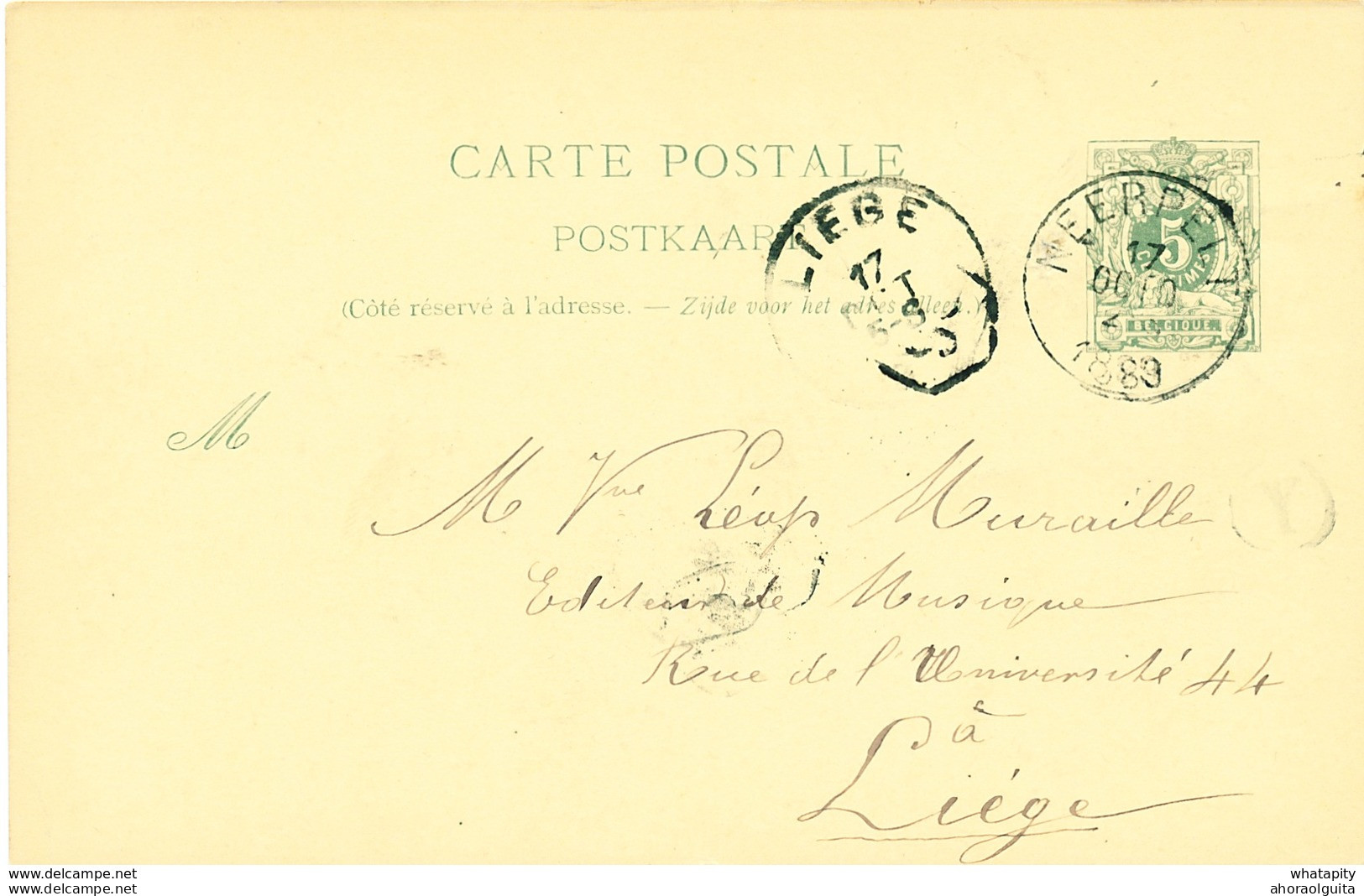 103/26 - Entier Postal Lion Couché NEERPELT 1889 - Boite Rurale Y - Origine Manuscrite LILLE ST HUBERT - Posta Rurale