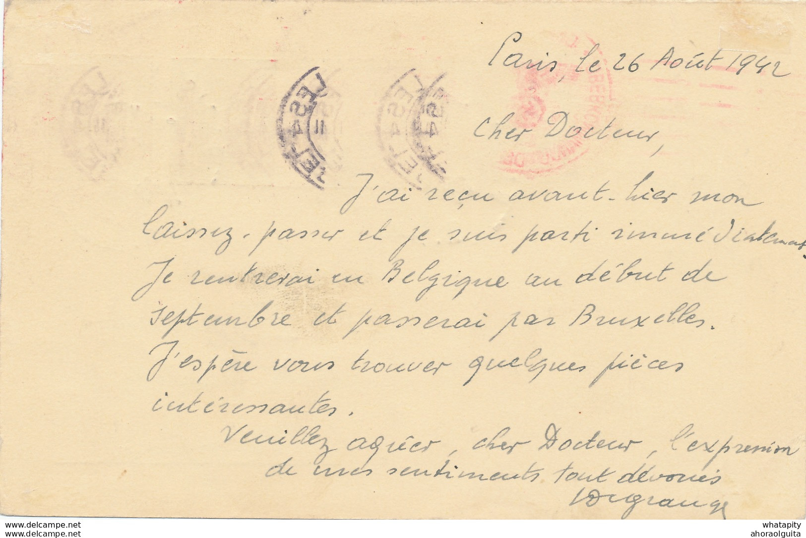 044/26 - Entier Postal Petit Sceau - REPONSE De PARIS 1942 Vers IXELLES - Censure Allemande De COLOGNE - Postkarten 1934-1951