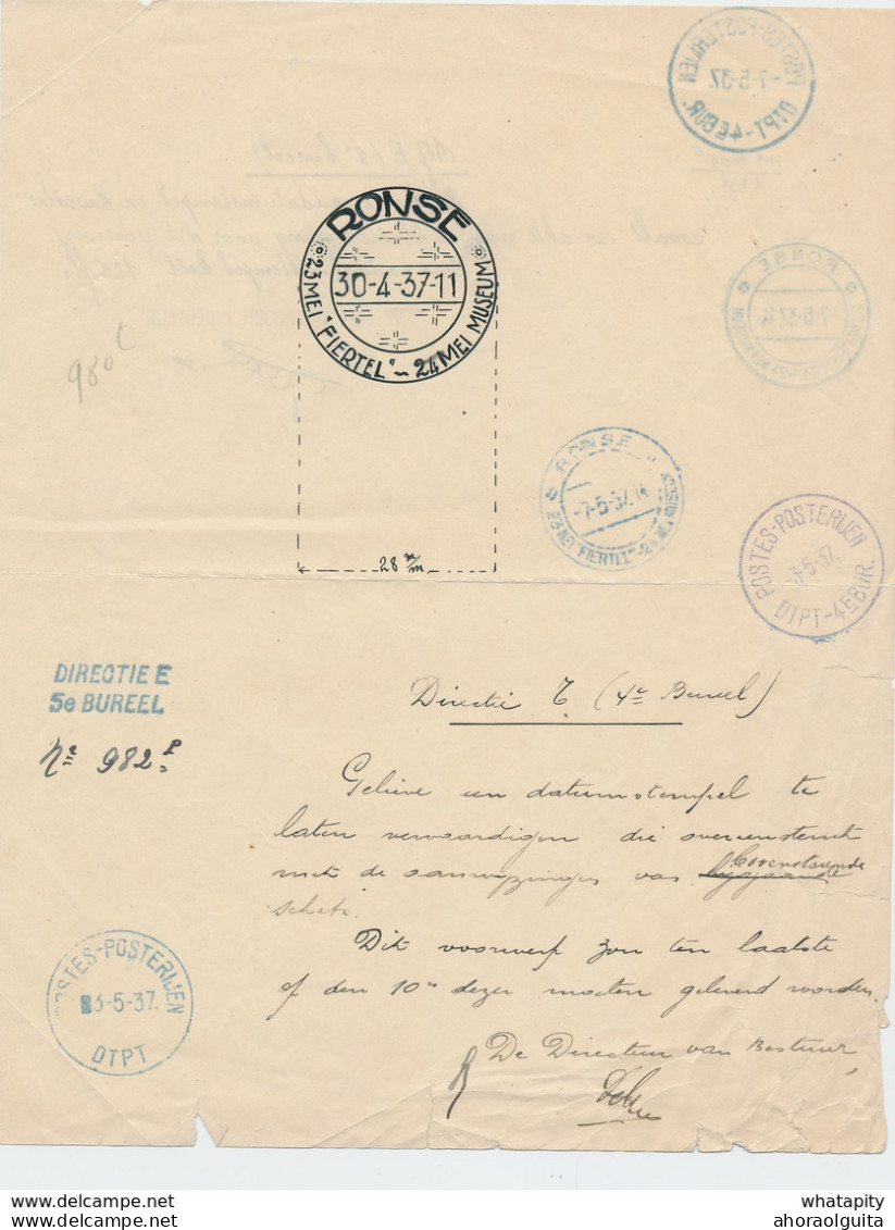 ZZ479 - RONSE Cachet Toutistique 1937  - 3 Documents Direction Des Postes Sur La Fabrication Du Cachet - Volantini Postali