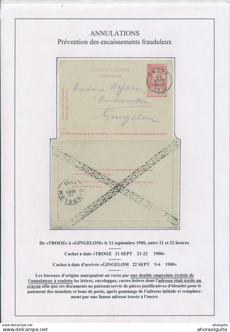 YY 252 - Carte-Lettre Fine Barbe TROOZ 1900 Vers GINGELOM - Adresse écrite Au Crayon Et ROULETTE Réglementaire Au Verso - Letter-Cards