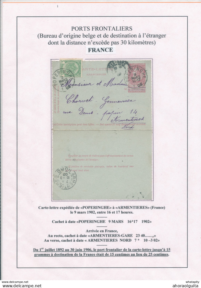 YY 251 - Carte-Lettre Fine Barbe + TP Armoiries 1902 Vers ARMENTIERES France - TARIF FRONTALIER 15 C - Cartes-lettres