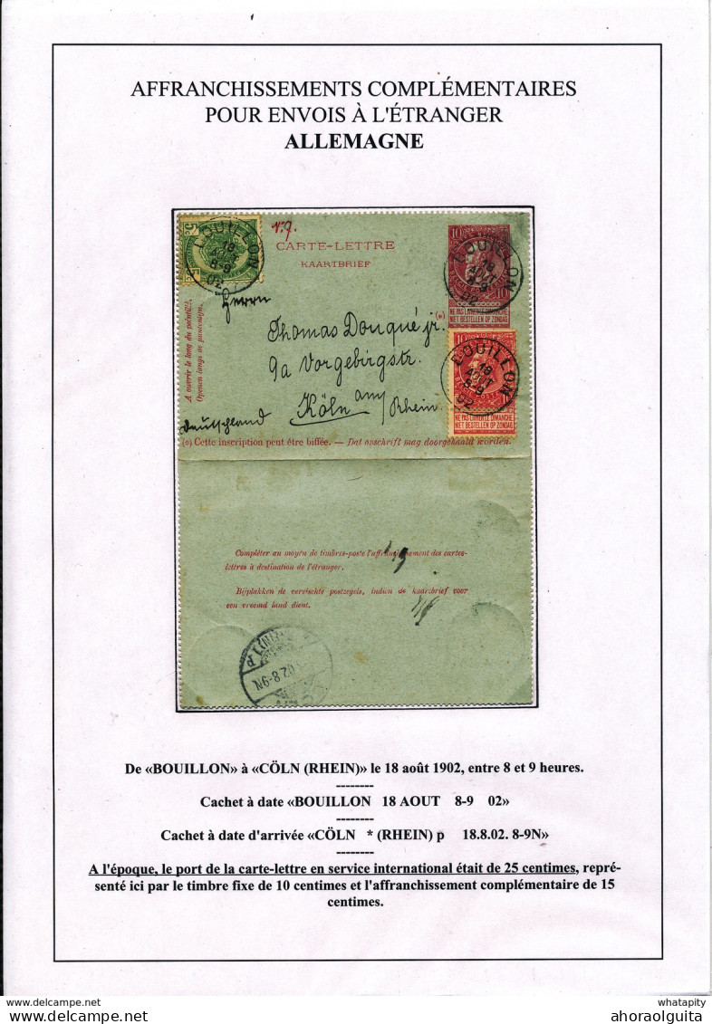 YY 249 - Carte-Lettre Fine Barbe + TP Dito + Armoiries BOUILLON 1902 Vers KOLN Allemagne - Cartes-lettres