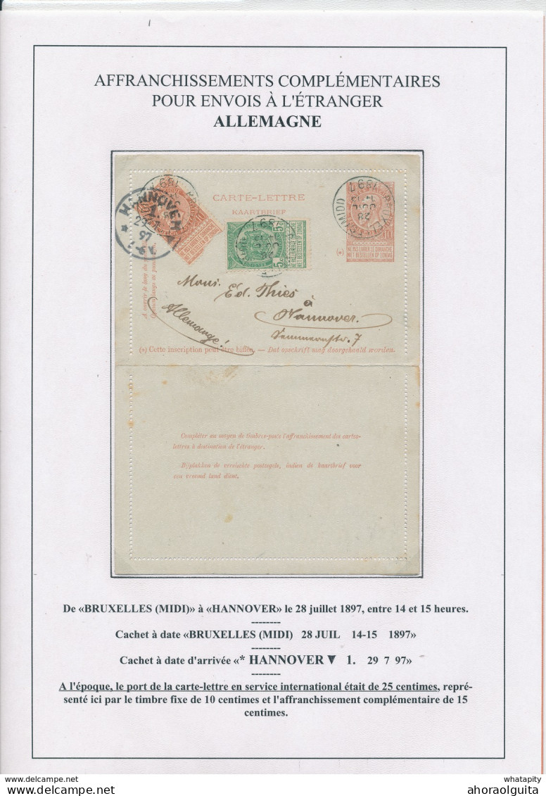 YY 248 - Carte-Lettre Fine Barbe + TP Dito + Armoiries BXL 1897 Vers HANNOVER Allemagne - Cartes-lettres