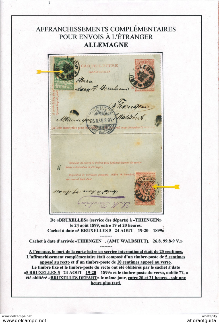 YY 245 - Carte-Lettre Fine Barbe + TP Dito Et Armoiries BRUXELLES 1899 Vers THIENGEN Allemagne - Cartes-lettres