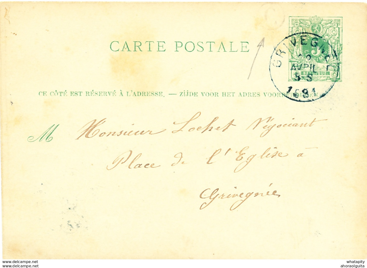 101/26 - Entier Postal Lion Couché GRIVEGNEE 1881 - Boite Rurale C - Origine Manuscrite Grivegnee - Poste Rurale