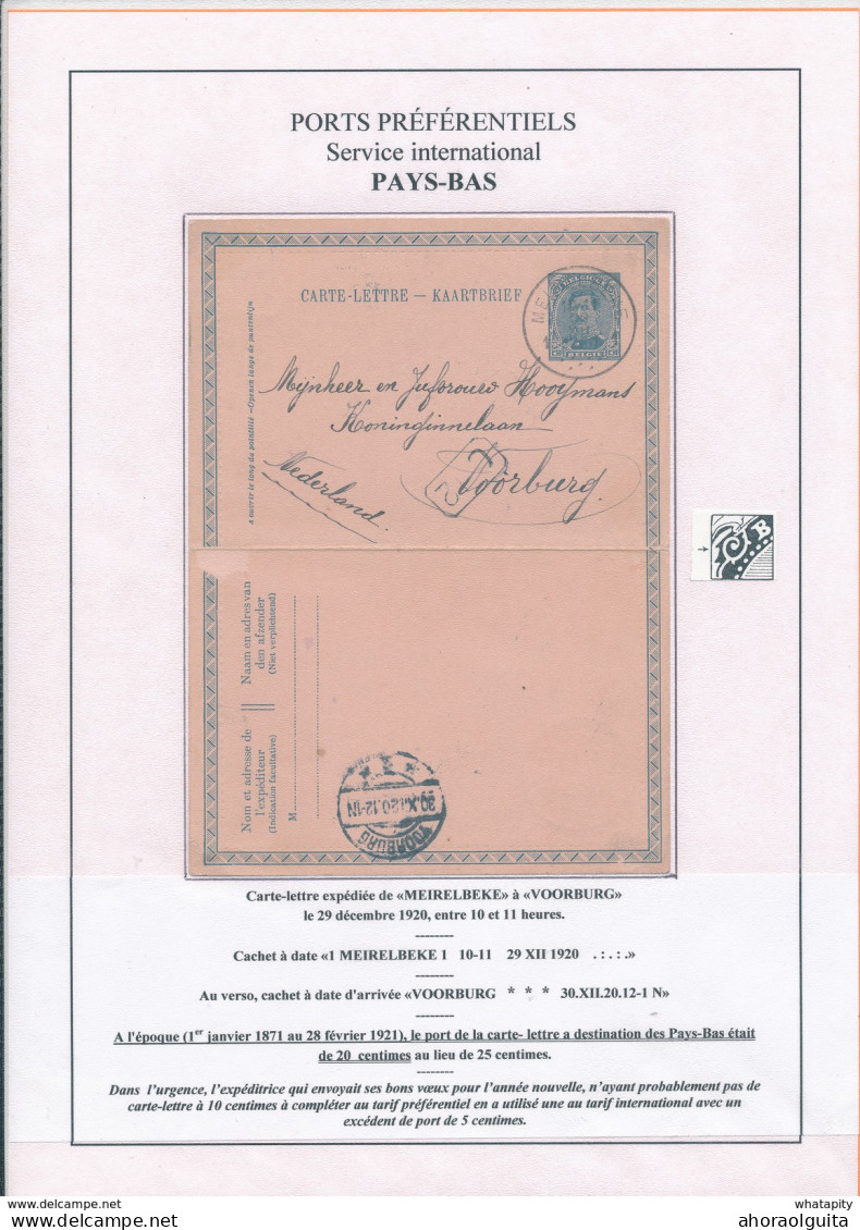 YY 258 - Carte-Lettre Petit Albert 25 C MEIRELBEKE 1920 Vers VOORBURG NL - Cartes-lettres