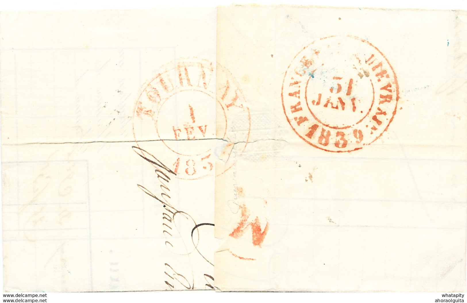 YY653 - Lettre Précurseur VALENCIENNES 1839 Vers TOURNAY - Marque De Passage FRANCE Par QUIEVRAIN Rouge - Bureaux De Passage