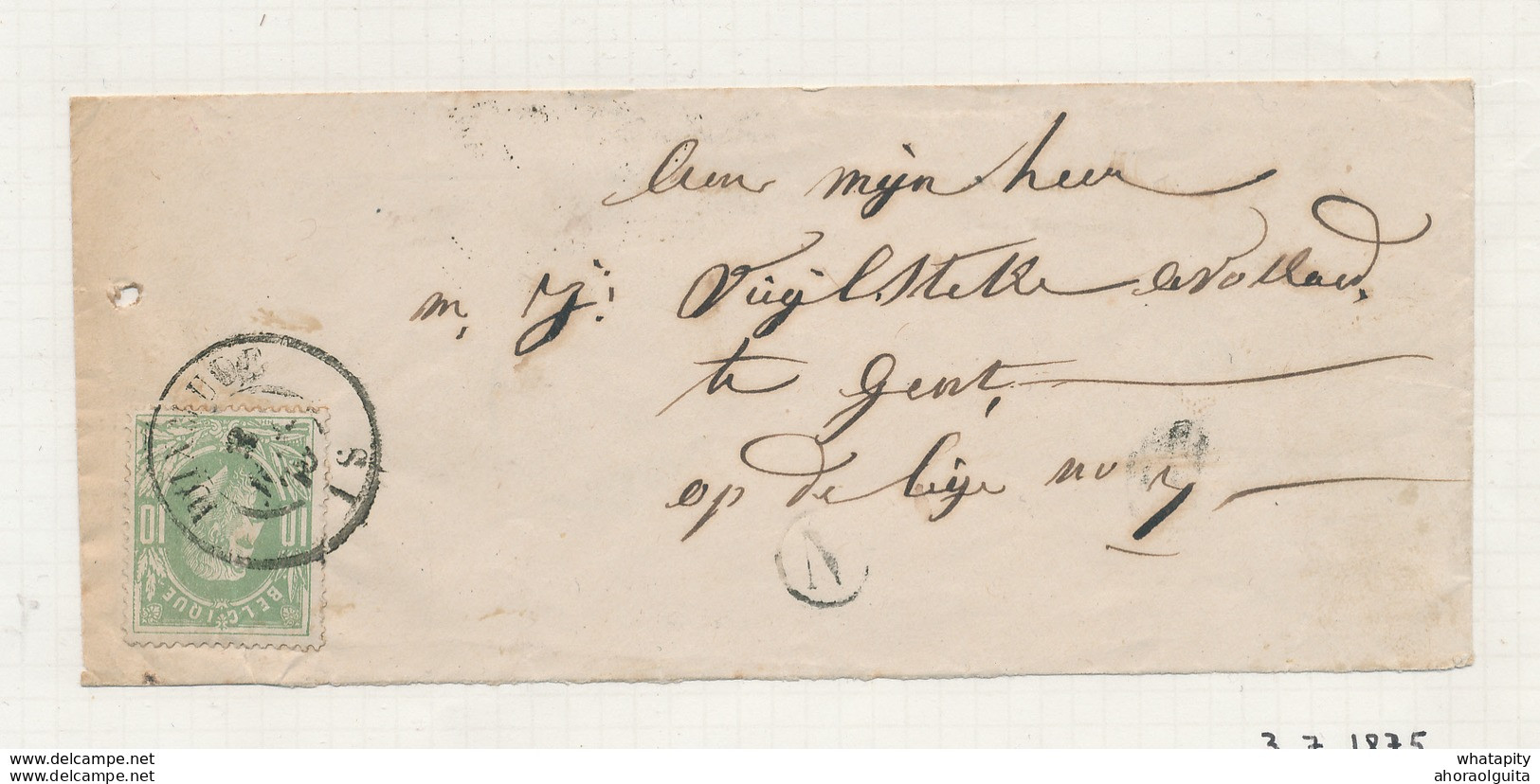 YY202 - Lettre TP 30 Double Cercle DIXMUDE 1875 Vers GENT - Boite Rurale N De EESSEN ( Signalée Porignon) - Posta Rurale